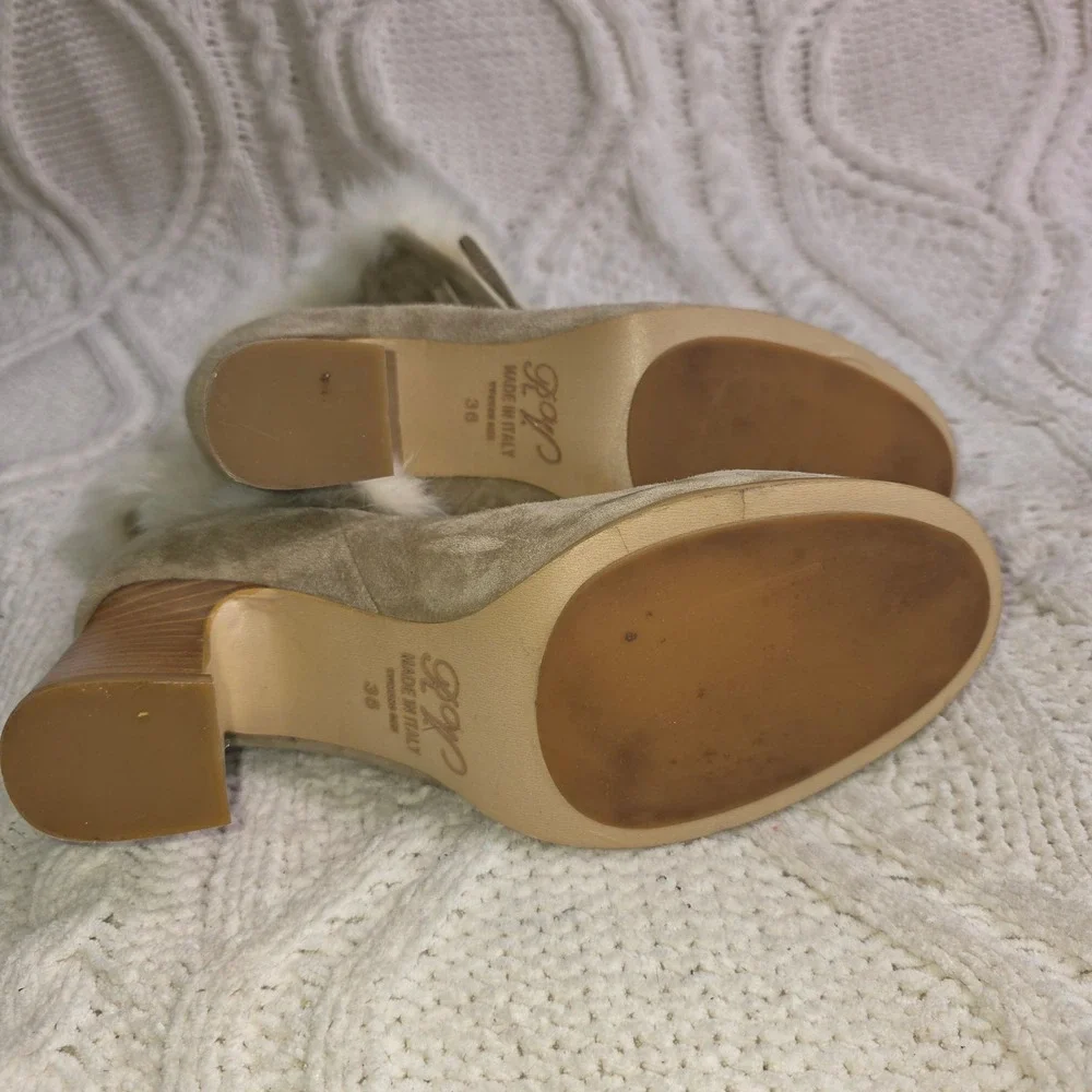 RV Roger Vivier Taupe‎ Suede Leather Fox Fur Lined Ankle Boots Women 36 5.5 6